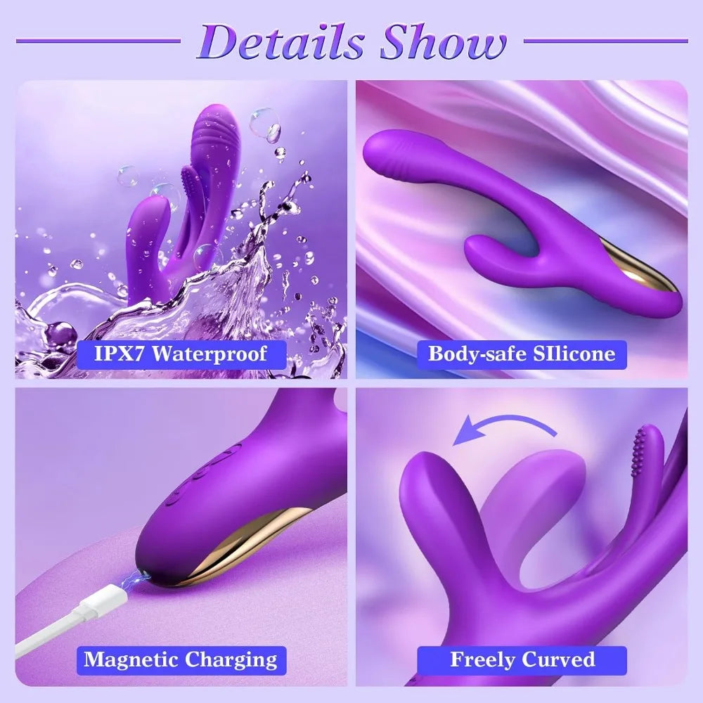 3-IN-1 Rabbit Vibrator Estimulador Succionador de Clítoris Éxtasis Púrpura